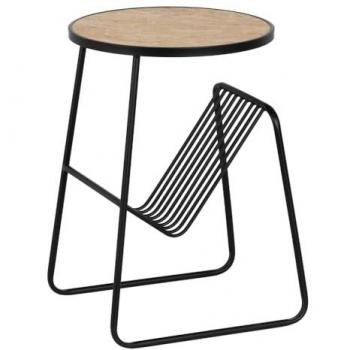 Mesita Auxiliar Negra y Natural de Hierro y Madera MDF 46 x 48 x 66 cm