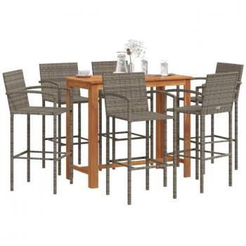 7-Piece Gray Acacia Wood and Poly Rattan Garden Bar Set