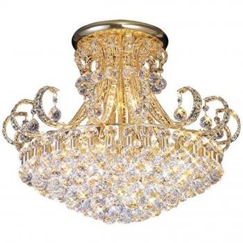 Plafón de techo semi empotrado Inspired Pearl 12 bombillas oro francés y cristal