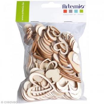 Set de 129 Siluetas de Corazón de Madera - 4,5 cm - Marrón - Decoración Interior