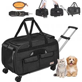 Vevor Rolling Pet Carrier with Wheels for Cats and Dogs - 35 lbs Capacity