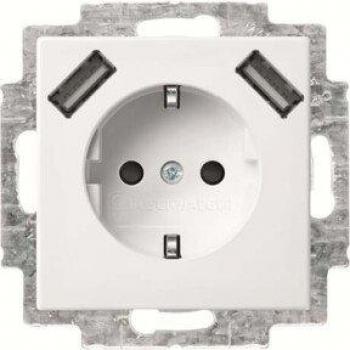 Busch-Jaeger SCHUKO Socket with 2x USB Ports and Enhanced Touch Protection - Model 20 EUCB2USB-914