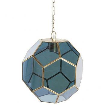Lámpara de Techo Elegante con Cristal Azul y Detalles en Latón