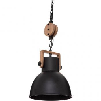 Lámpara colgante Silas de metal y madera - Negro - Diámetro 23 cm