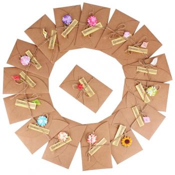 16x Sobres Tarjeta de Felicitación Kraft Marrones Vintage con Flores Secas