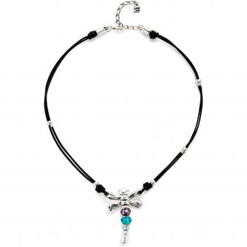 UNO de 50 Sterling Silver Plated Leather Dragonfly Necklace with Crystals