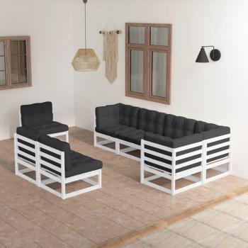Conjunto de muebles de jardín 8 piezas con cojines de madera de pino maciza