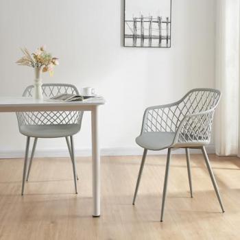 Juego de 2 sillas de comedor Kangasniemi con reposabrazos y respaldo enrejado - Gris claro, Plástico y Metal, 80 x 56 x 52 cm