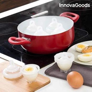 InnovaGoods Set Cocedor de Huevos, Silicona y PP, Blanco, 6x6x10 cm, 7 Unidades
