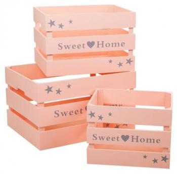 Set de 3 Cajones de Madera Lacada Rosa Claro Wanderlust Deco