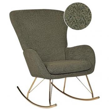 Silla mecedora de bouclé verde oscuro Anaset con patas de metal doradas