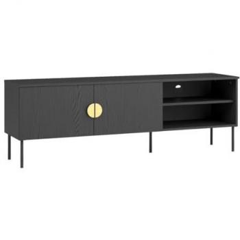 Mueble de TV NATANIEL con 2 puertas y 2 estantes - Negro y dorado