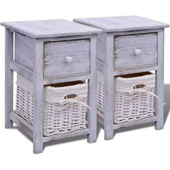 vidaXL 2x Mesitas de Noche Elegantes Madera de Paulownia Blanco Mesa Auxiliar