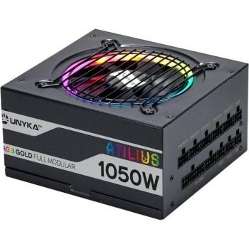 UNYKAch Atilius RGB Fuente de Alimentación ATX 1050W Gold Full Modular con Ventilador RGB 120mm Ultra Silencioso, Eficiencia Energética 90%, APFC Activo, Color