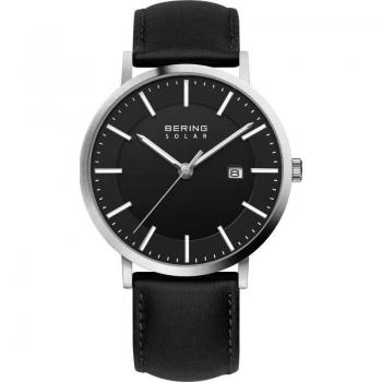 Bering Men's Slim Solar Watch with Black Dial and Leather Strap 15439-507