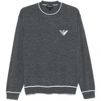 Emporio Armani Men's Grey Melange Wool Crewneck Sweater