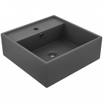 Lavabo lujoso cuadrado con rebosadero de cerámica gris oscuro de 41x41 cm