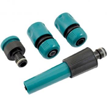 Ferrestock JPL5 Lanza de riego con acople rápido macho y juego de 4 accesorios de plástico para riego, incluye manguera de jardín de 13 mm