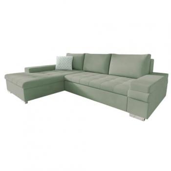 Sofá rinconero Comfivo 121, función de descanso, caja de ropa de cama, 274x182x83cm, color verde, moderno