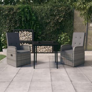3-Piece Grey Garden Dining Set with Cushions