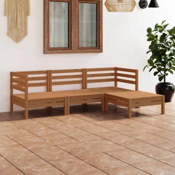 Juego de muebles de jardín 4 piezas de madera maciza de pino ámbar/miel