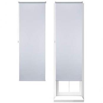 Set 2 Estores Opacos Térmicos Sin Perforar 70x210 cm, Cortinas Enrollables Aislantes de Tela-Aluminio-Plástico, Color Blanco