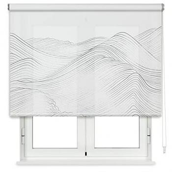 Estor Enrollable Traslúcido Estampado Waves Blanco 165x250cm - Fabricado en España - Garantía 5 Años