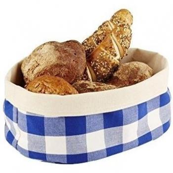 APS Brottasche, Brötchenkorb 25 x 18 x 9 cm, aus Baumwolle, in weiß und blau kariert