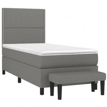 Cama box spring con colchón viscoelástico espuma protector muelles ensacados adaptable acolchado reversible tela gris oscuro 90x200 cm