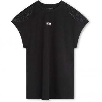 DKNY - Vestido corto de niña en color negro con bordado en los hombros D60101