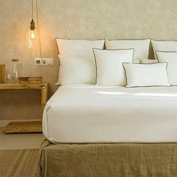 Funda Nórdica 100% Algodón Orgánico Beige con Fundas de Almohada y Sábana Bajera Ajustable - Cama 135x190/200 cm