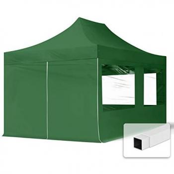 Gazebo Plegable TOOLPORT 3x4,5m de Acero con 4 Paneles Laterales Panorámicos en Verde Oscuro, Carpa de Fiesta para Jardín