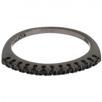 Nialaya Black CZ Rhodium 925 Silver Women's Ring - Size 44 MM (EU) | US3, Gray, Elegant Black Crystal Sterling Silver Ring