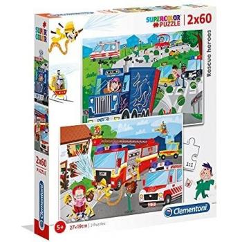 Clementoni- 2 Puzzles 60 Piezas Vehiculos de Emergencia, Color Mehrfarben
