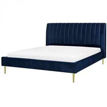 Cama King Size de Terciopelo Azul Marino 180 x 200 cm con Reposacabezas Alto Marville