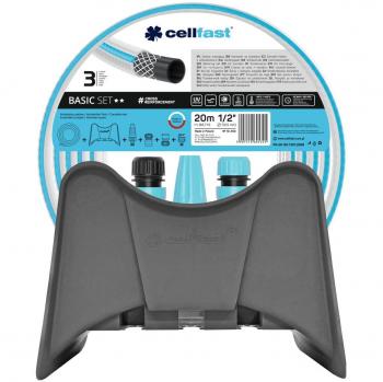 Kit de Riego Completo Cellfast Basic con Manguera de 12 mm x 20 m, Soporte Colgador y Conectores