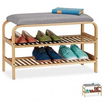 Banco Zapatero Acolchado Natural para Recibidor, Organizador de 6 Pares de Zapatos, Dimensiones 46x69x30cm