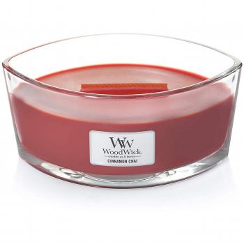 Woodwick Ellipse Scented Candle with Crackling Wick | Cinnamon Chai | Up to 50 Hours Burn Time Glass, Red