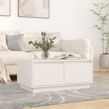Mesa de centro de madera maciza de pino 80x50x35 cm en color natural, blanco y gris, adecuada para salón o comedor, también conocida como mesita auxiliar o mesa de café