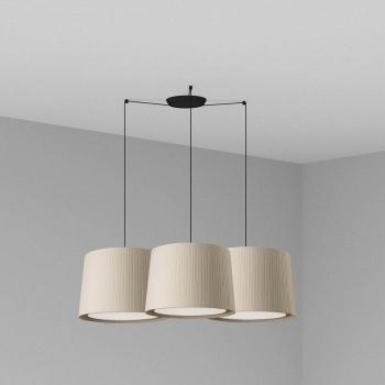 Lámpara colgante Samba negra/beige de acero y tela, 3 bombillas E27, dimensiones 500x350x450 mm