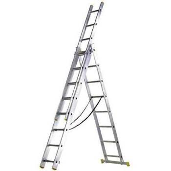 WOLFPACK LINEA PROFESIONAL 23020008 Escalera Aluminio 3 Tramos 10 Peldaños.Plegable, Telescópica, Antideslizante, Resistente, Multicolor, Extra Large
