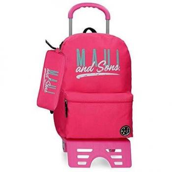 Maui & Sons Hawai Mochila con Carro 42 cm + estuche escolar, color Fucsia