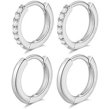 Lihelei - Aretes huggies - Realizados en plata de ley 925 - Aretes de mujer - Conjunto de 3 pares de aretes en plata / oro / oro rosa - Ideales para mujeres y adolescentes, Plata Circonita cúbica,