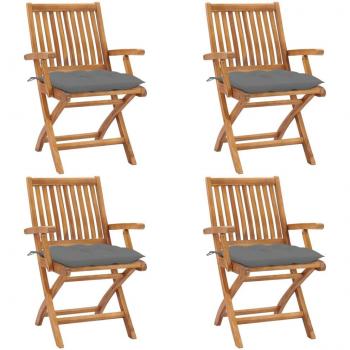Folding Garden Chairs with Cushions - 4 Piece Solid Teak Set