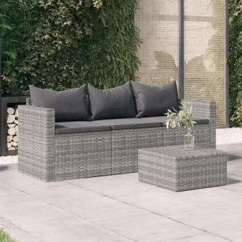 Sofá de jardín de 3 asientos con cojines de polyrattan gris