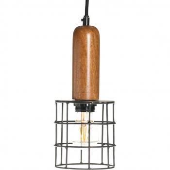 Lámpara de techo antorcha de madera y hierro negra y natural Ø 12x27 cm, suspensión 12 x 12 x 27 cm, material: hierro y madera, color: dorada natural