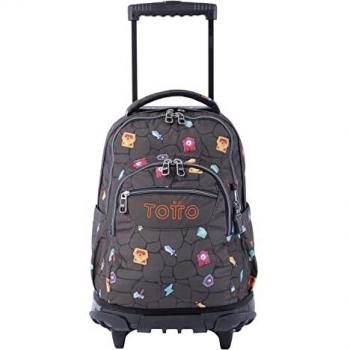 TOTTO Mochila escolar con ruedas estampado videojuego Renglones de color Negro