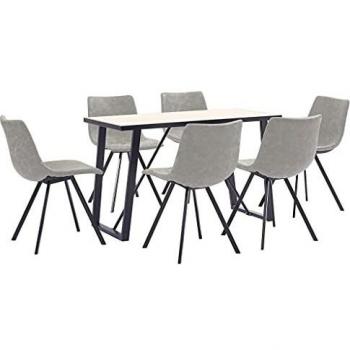 vidaXL Juego Comedor 7 Pieza Cuero Sintético Mobiliario Decoración Interior Casa Hogar Robusto Duradero Resistente Funcional Práctico Útil Gris Claro