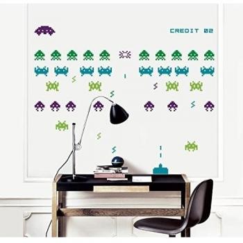 MYVINILO - Vinilo decorativo - Invaders attack / violeta / turquesa / verde m...