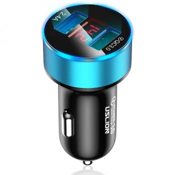 Cargador USB Doble para Coche USLION con Adaptador LED y Carga Rápida QC 3.0 para Teléfono Móvil